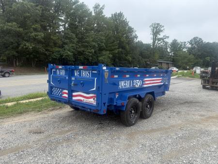 New 2027 Iron Bull DWB8314072 America 250 Series Dump Trailer /Hyd Jack / Wireless Remote / Solar Panel / 36" High Sides / 2-7k Electric Brake Axles / tarp / Alum Ramps / Combo Gate / Powder Coat Blue