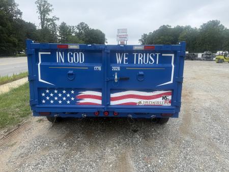 New 2027 Iron Bull DWB8314072 America 250 Series Dump Trailer /Hyd Jack / Wireless Remote / Solar Panel / 36" High Sides / 2-7k Electric Brake Axles / tarp / Alum Ramps / Combo Gate / Powder Coat Blue