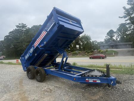 New 2027 Iron Bull DWB8314072 America 250 Series Dump Trailer /Hyd Jack / Wireless Remote / Solar Panel / 36" High Sides / 2-7k Electric Brake Axles / tarp / Alum Ramps / Combo Gate / Powder Coat Blue