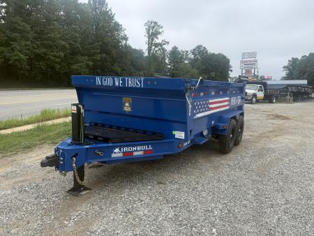 New 2027 Iron Bull DWB8314072 America 250 Series Dump Trailer /Hyd Jack / Wireless Remote / Solar Panel / 36" High Sides / 2-7k Electric Brake Axles / tarp / Alum Ramps / Combo Gate / Powder Coat Blue