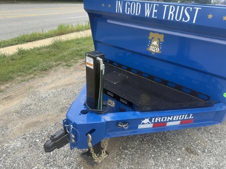 New 2027 Iron Bull DWB8314072 America 250 Series Dump Trailer /Hyd Jack / Wireless Remote / Solar Panel / 36" High Sides / 2-7k Electric Brake Axles / tarp / Alum Ramps / Combo Gate / Powder Coat Blue