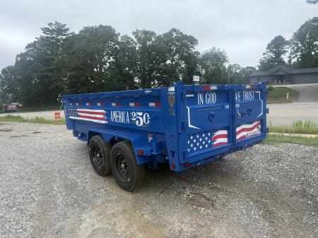New 2027 Iron Bull DWB8314072 America 250 Series Dump Trailer /Hyd Jack / Wireless Remote / Solar Panel / 36  High Sides / 2-7k Electric Brake Axles / tarp / Alum Ramps / Combo Gate / Powder Coat Blue