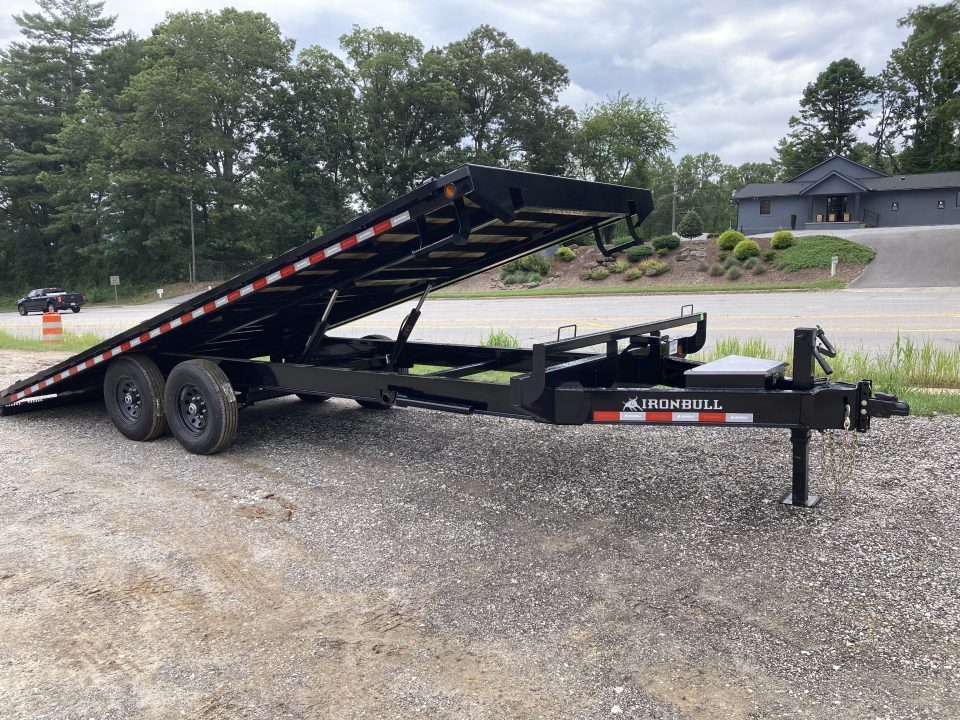 New 2027 IRON BULL Power Tilt Trailer / 102" Wide x 22' Long / 2-7,000# Electric Brake Axles / Dual Tilt Cylinders