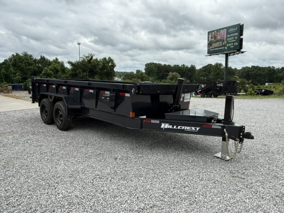 New Hillcrest Dump 7x16 17.6k 2' BP W/ HD Tube Ramps & Hydraulic Jack
