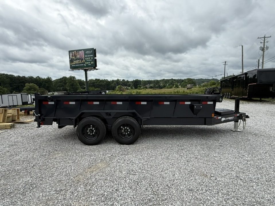 New Hillcrest Dump 7x16 17.6k 2' BP W/ HD Tube Ramps & Hydraulic Jack