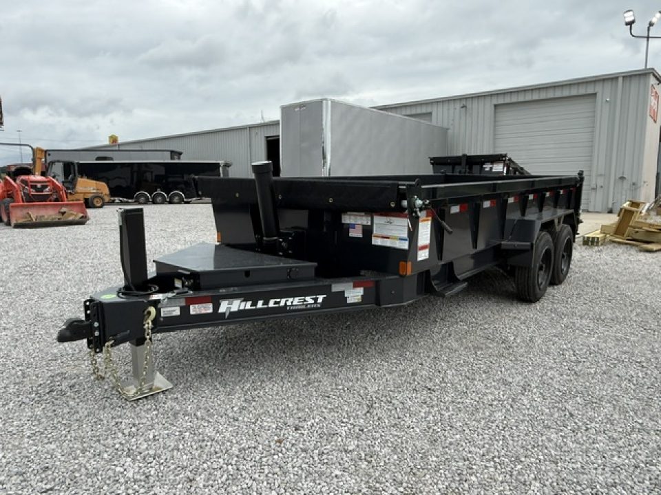 New Hillcrest Dump 7x16 17.6k 2' BP W/ HD Tube Ramps & Hydraulic Jack