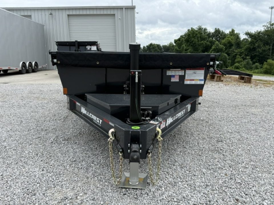 New Hillcrest Dump 7x16 17.6k 2' BP W/ HD Tube Ramps & Hydraulic Jack