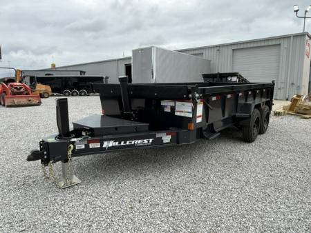 New Hillcrest Dump 7x16 17.6k 2' BP W/ HD Tube Ramps & Hydraulic Jack