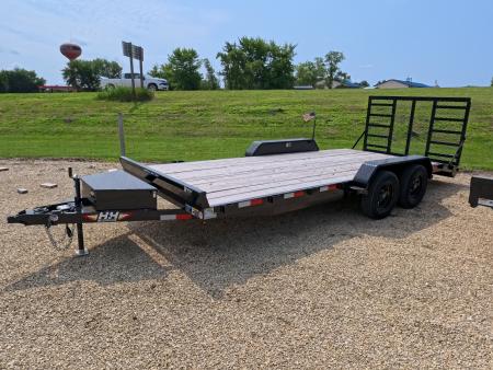 New 2026 H&H Trailers 82 X 18 (16 +2) Car Hauler, Black with 7K GVWR , Tongue Mounted Tool Box and 4 Ft. Spring Assist Gate