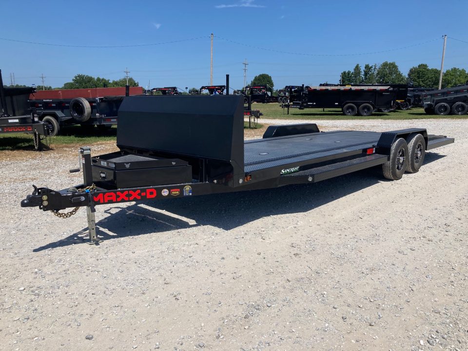New 2027 MAXX-D 83X24 TANDEM 9.9K CARHAULER W/ ROCK SHIELD, IN FLOOR LIGHTS, ETRAC & TOOL BOX Car Hauler