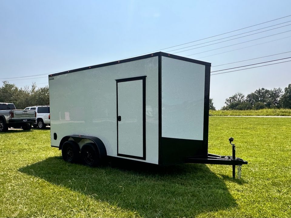 New 2026 Luxe 7X14 Enclosed Trailer-3500LB Tandem Axle-White Poly-Blackout