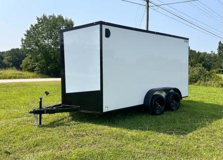 New 2026 Luxe 7X14 Enclosed Trailer-3500LB Tandem Axle-White Poly-Blackout