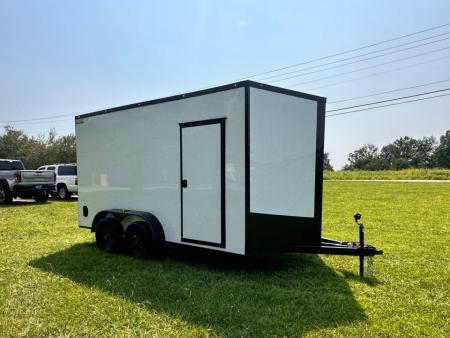 New 2026 Luxe 7X14 Enclosed Trailer-3500LB Tandem Axle-White Poly-Blackout