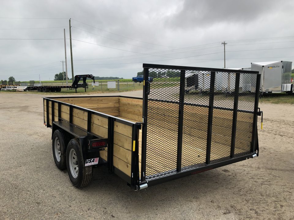 New 2027 AMO 82X14 WOODSIDE W/ LED LIGHTS AND SPRING ASSIST GATE Landscape Trailer