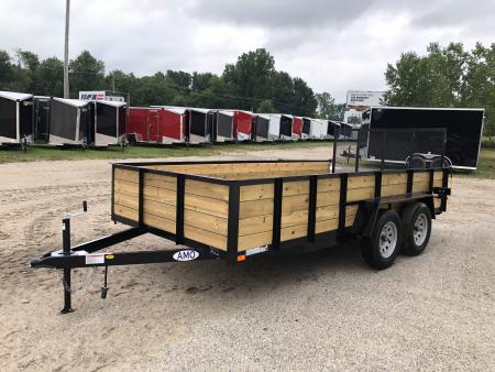 New 2027 AMO 82X14 WOODSIDE W/ LED LIGHTS AND SPRING ASSIST GATE Landscape Trailer