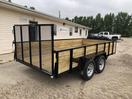 New 2027 AMO 82X14 WOODSIDE W/ LED LIGHTS AND SPRING ASSIST GATE Landscape Trailer