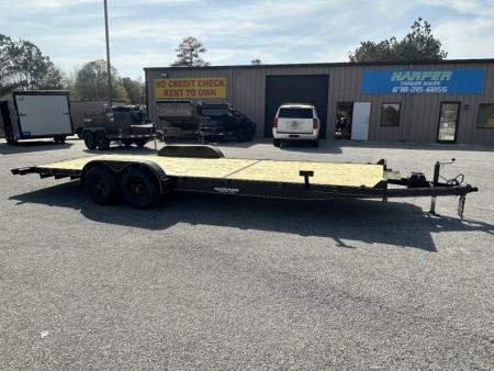 New 2027 24FT 10K WOOD FLOOR DELUXE CAR HAULER WITH 2 BRAKE AXLES AND RADIAL TIRES