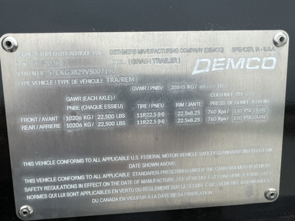 New 2027 Demco 38' Grain Trailer