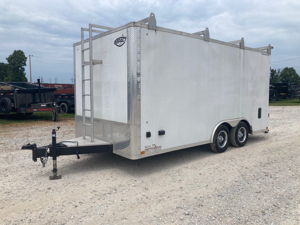 Used 2023 Impact Trailers 8.5X16 TANDEM 7K CARGO W/ BARN DOORS, WORK BENCH, 30A ELEC PACKAGE AND LADDER RACK Cargo / Enclosed Trailer