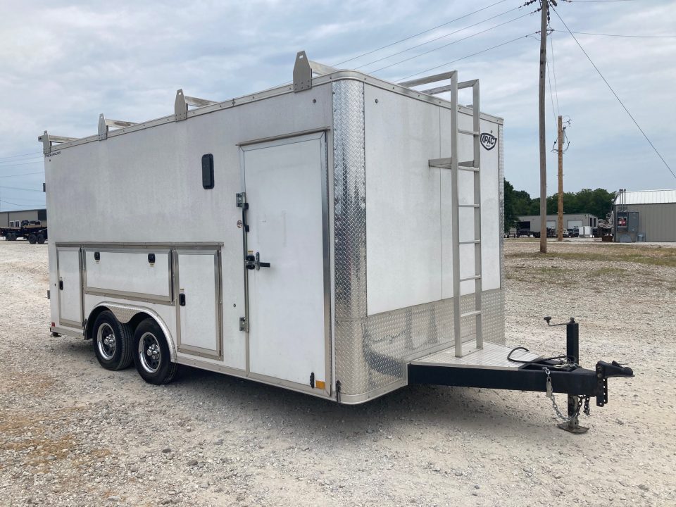 Used 2023 Impact Trailers 8.5X16 TANDEM 7K CARGO W/ BARN DOORS, WORK BENCH, 30A ELEC PACKAGE AND LADDER RACK Cargo / Enclosed Trailer