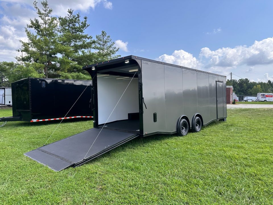 New 2026 Luxe 8.5x24 Racing Trailer Finished Interior- 5200 Tandem Axle-Charcoal-Blackout