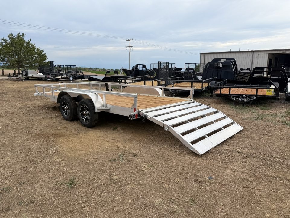 New 2027 Load Trail 7-16 Tandem Axle Aluminum Ramp Gate Gate Utility W/ Bi-Fold Gate 7K GVWR(WEIGHT) Flatbed Trailer
