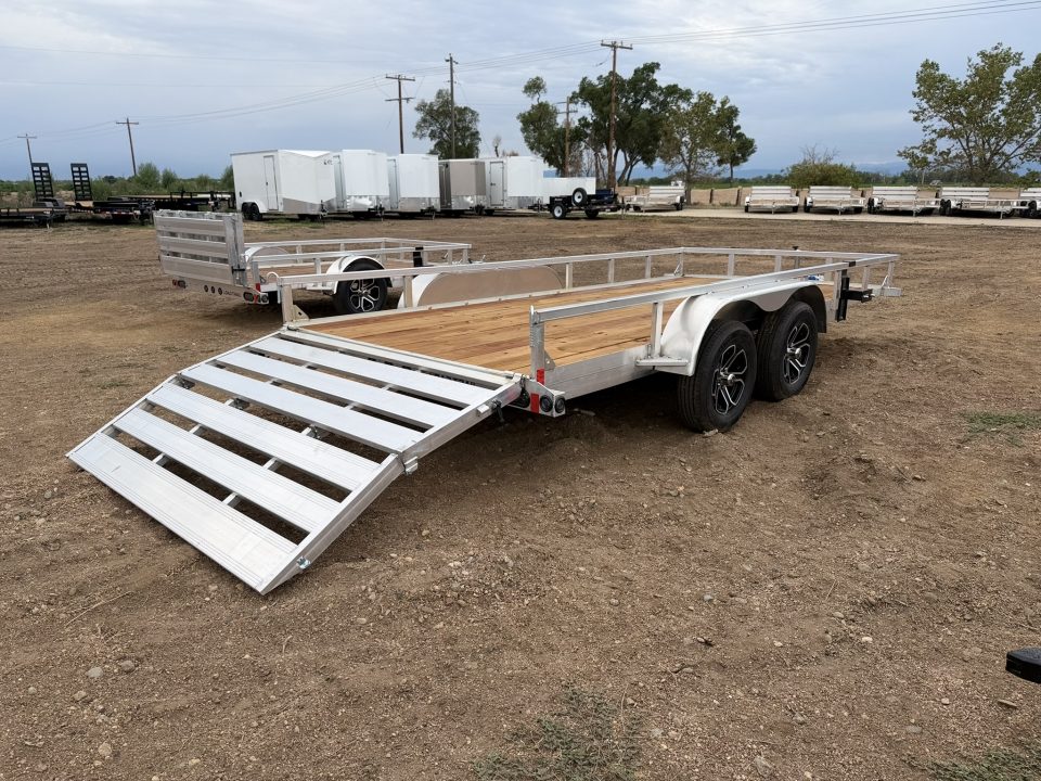 New 2027 Load Trail 7-16 Tandem Axle Aluminum Ramp Gate Gate Utility W/ Bi-Fold Gate 7K GVWR(WEIGHT) Flatbed Trailer