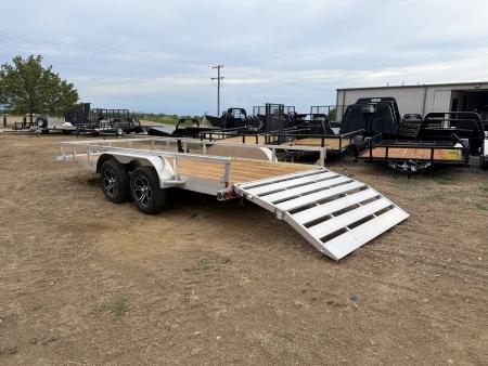New 2027 Load Trail 7-16 Tandem Axle Aluminum Ramp Gate Gate Utility W/ Bi-Fold Gate 7K GVWR(WEIGHT) Flatbed Trailer