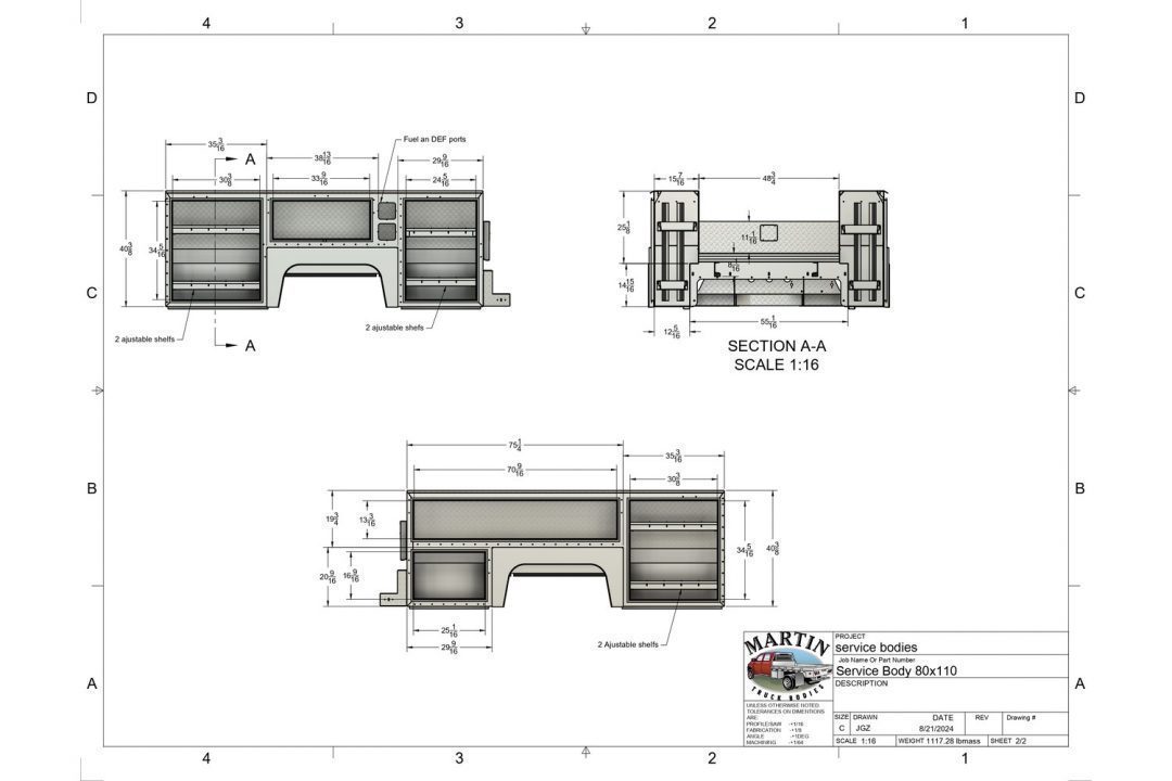 New Martin Truck Bodies Aluminum SSB Service Body SRW 60" CA Cab and Chassis SINGLE REAR WHEEL