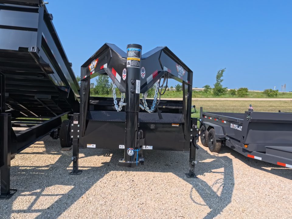 New 2027 H&H Trailers 83 x 14 Gooseneck Dump Trailer w/ Telescopic I-Beam Lift, 14K GVWR, Dock Legs and Tarp Kit