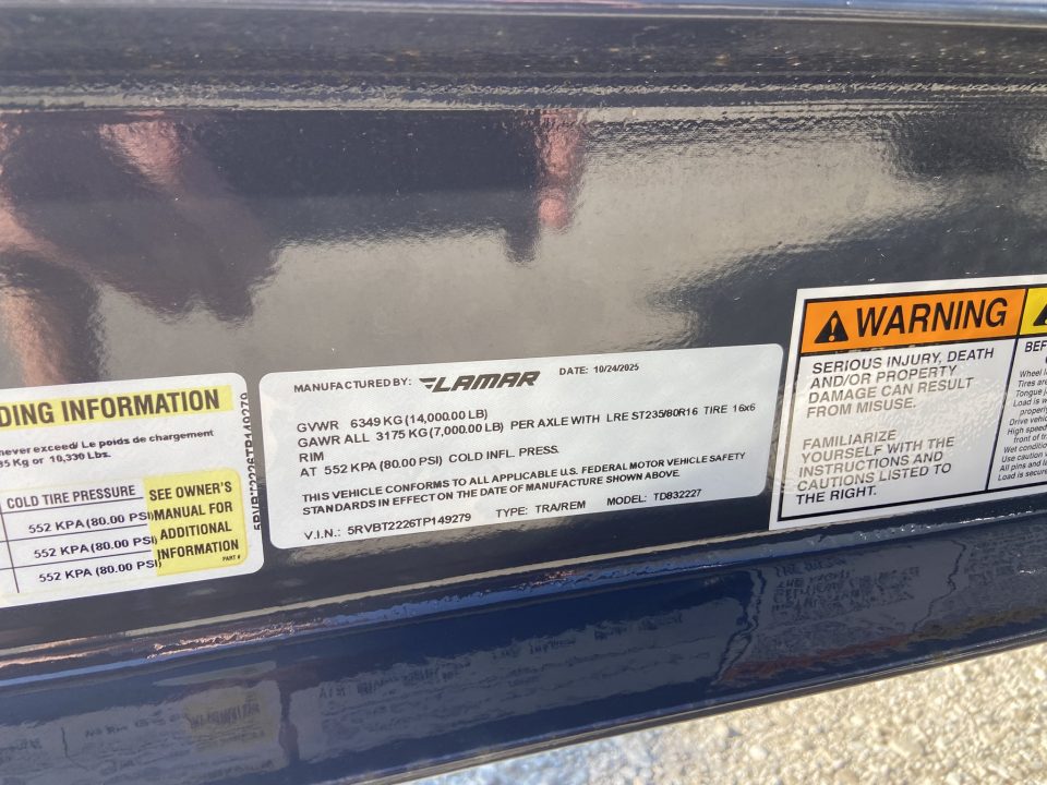 New Lamar Equipment Tilt Trailer 83" 22'