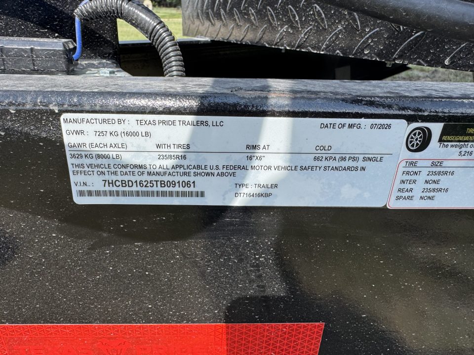 New 2026 Texas Pride Trailers DT716416KBP -1061 Dump Trailer