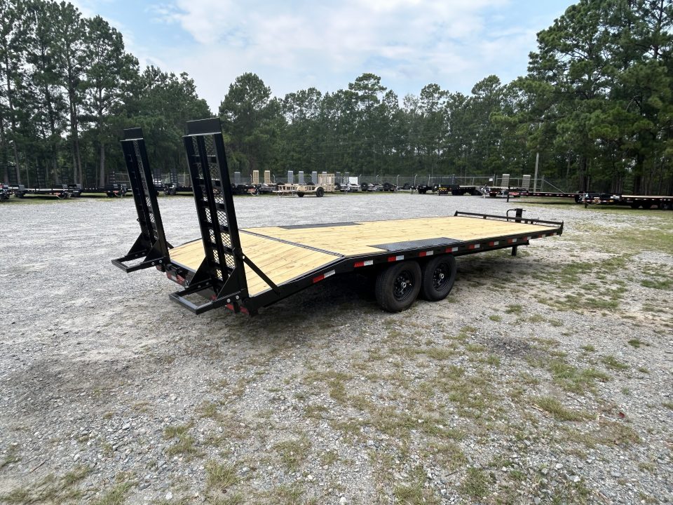 New 2026 Down 2 Earth 8x24 Deckover Trailer, 20ft Deck + 4ft Dovetail, with Stand-Up Ramps