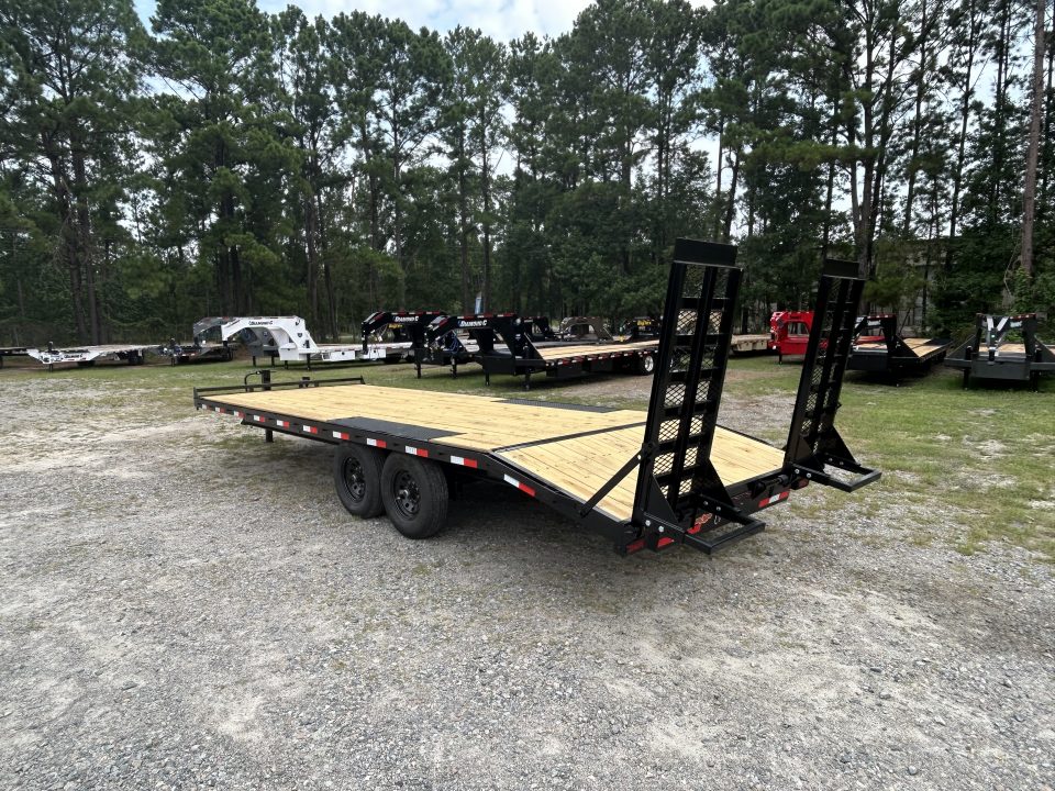 New 2026 Down 2 Earth 8x24 Deckover Trailer, 20ft Deck + 4ft Dovetail, with Stand-Up Ramps