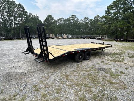New 2026 Down 2 Earth 8x24 Deckover Trailer, 20ft Deck + 4ft Dovetail, with Stand-Up Ramps
