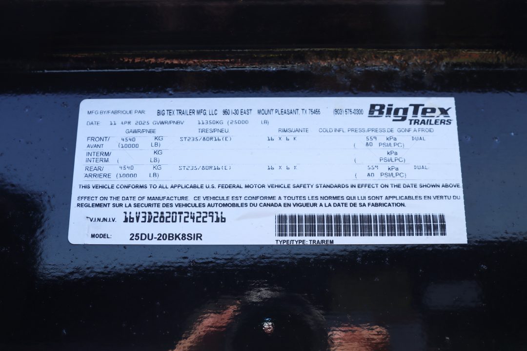 Used 2026 8X20 Big Tex Dump Trailer