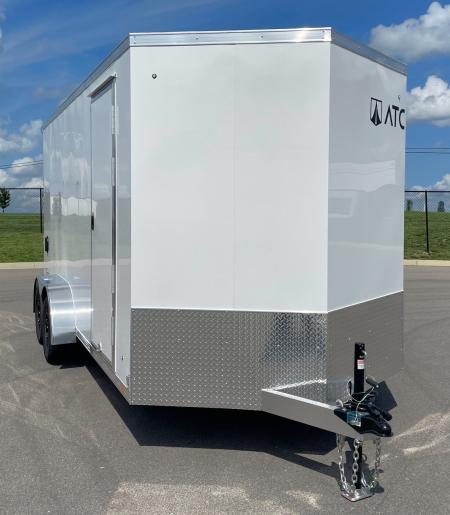New ATC 7x16 STo 400 White Aluminum Enclosed Cargo Trailer: 7' Height, Aluminum Wheels, Rear Spoiler