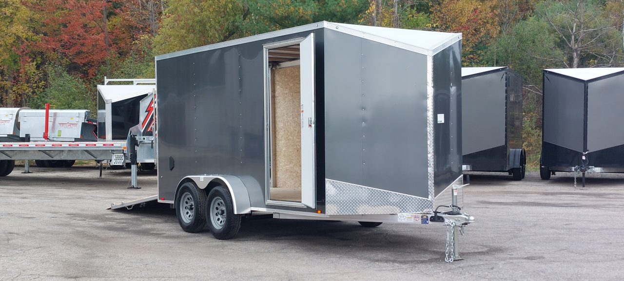 New 7 X 14 LIGHTNING ECO MODEL CARGO ENCLOSED ALL ALUMINUM REAR RAMP DOOR 2026