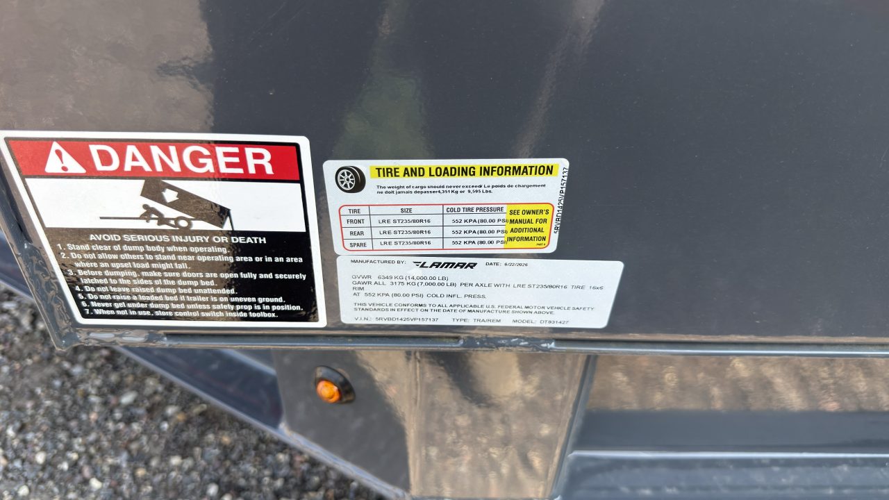 New 2027 Lamar 14' Telescopic Dump Trailer