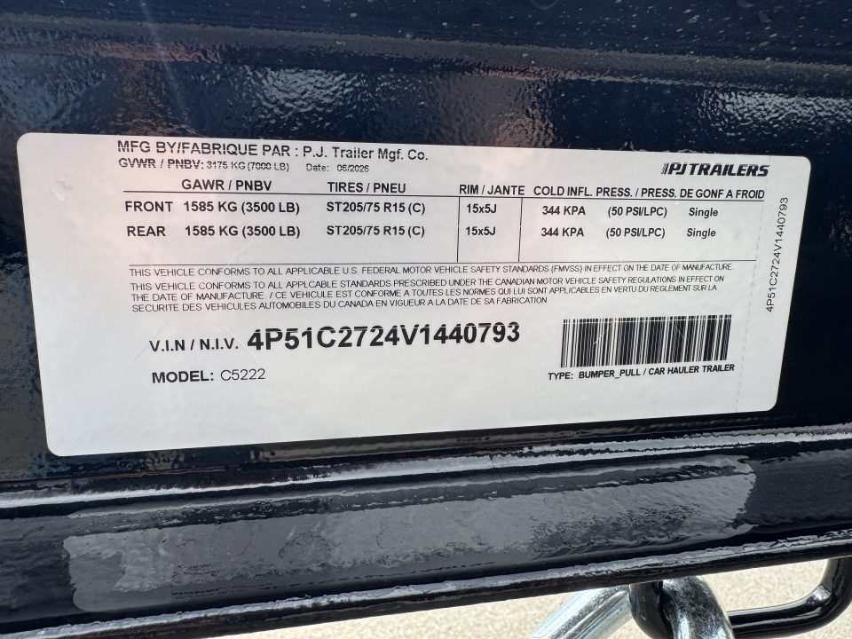 New 2027 PJ Trailers C5-22 Equipment Trailer
