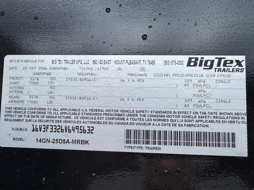 New 2027 Big Tex Trailers 14GN25D5A Flatbed Trailer