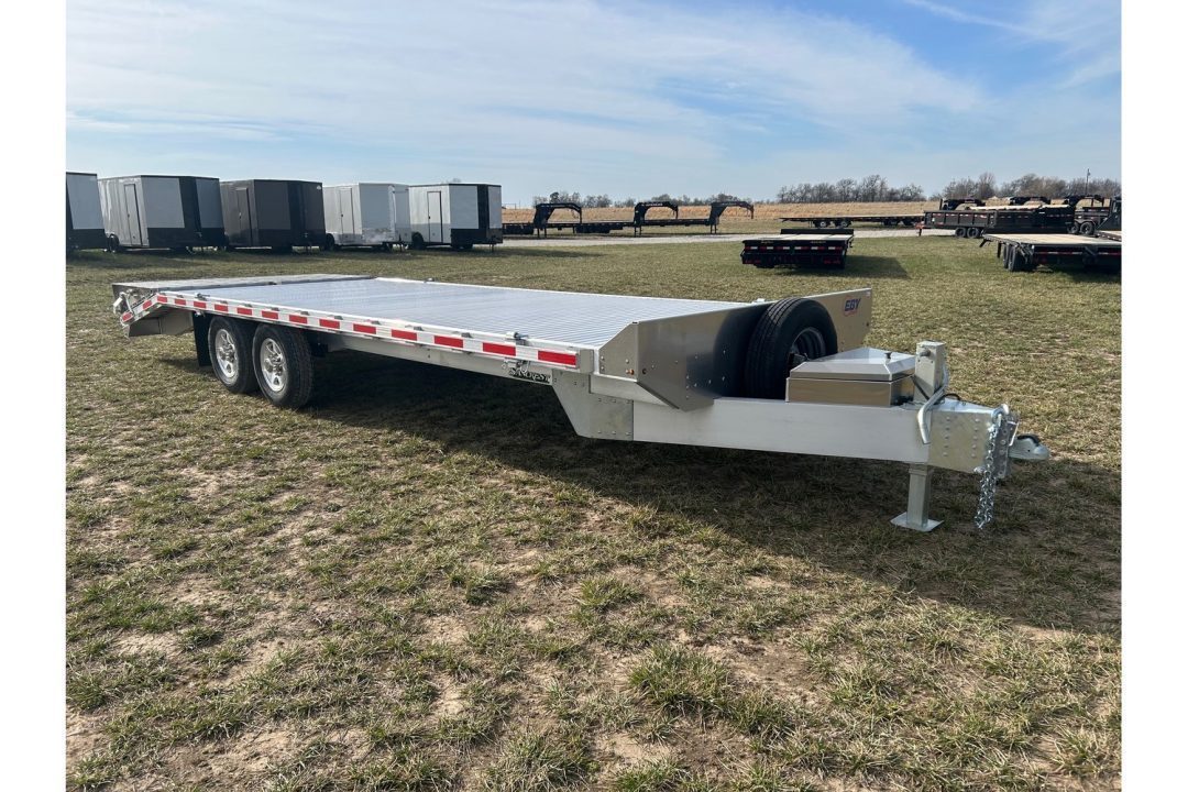 New 2026 EBY Trailers 102x24'6 Tandem 14K Aluminum Deckover w/ Max Ramps, Toolbox, & Spare Tire Deckover Trailer