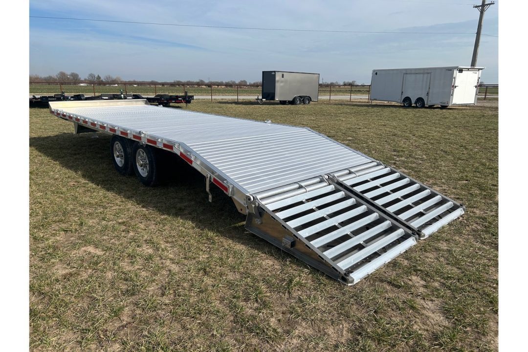New 2026 EBY Trailers 102x24'6 Tandem 14K Aluminum Deckover w/ Max Ramps, Toolbox, & Spare Tire Deckover Trailer
