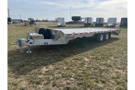 New 2026 EBY Trailers 102x24'6 Tandem 14K Aluminum Deckover w/ Max Ramps, Toolbox, & Spare Tire Deckover Trailer