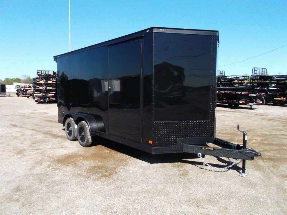 New 2027 Covered Wagon Trailers 7x14 Cargo Trailer / Enclosed Trailer / 7ft Interior / Extra Wide Ramp / 48" RV Side Door / .080 Black Poly Core Skin / Black Out Package / Rear Spoiler w/ LED Loading Lights