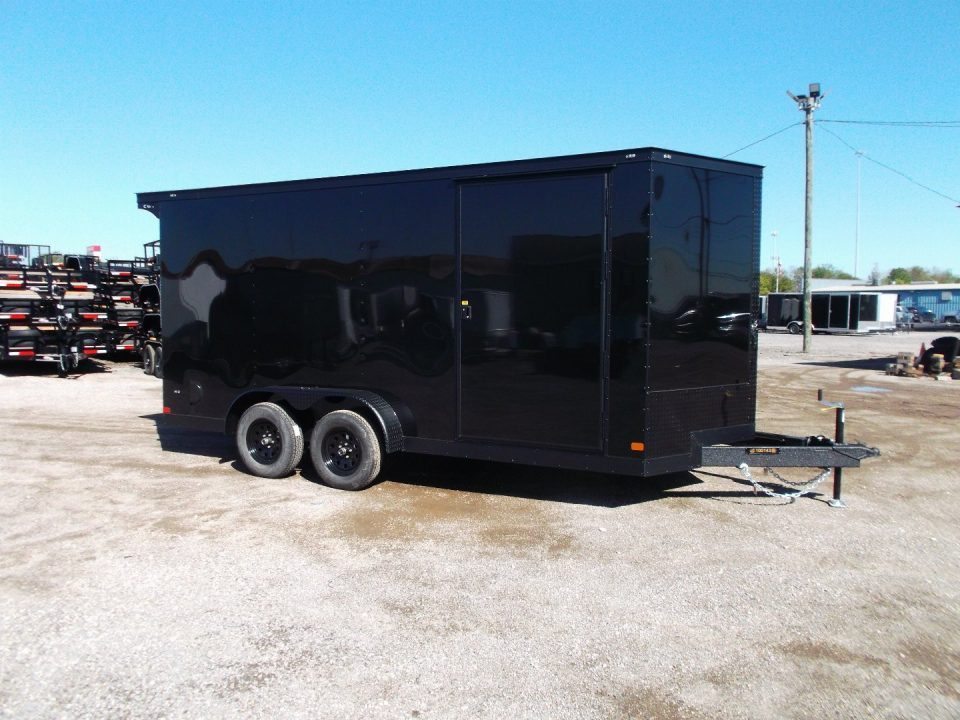New 2027 Covered Wagon Trailers 7x14 Cargo Trailer / Enclosed Trailer / 7ft Interior / Extra Wide Ramp / 48" RV Side Door / .080 Black Poly Core Skin / Black Out Package / Rear Spoiler w/ LED Loading Lights