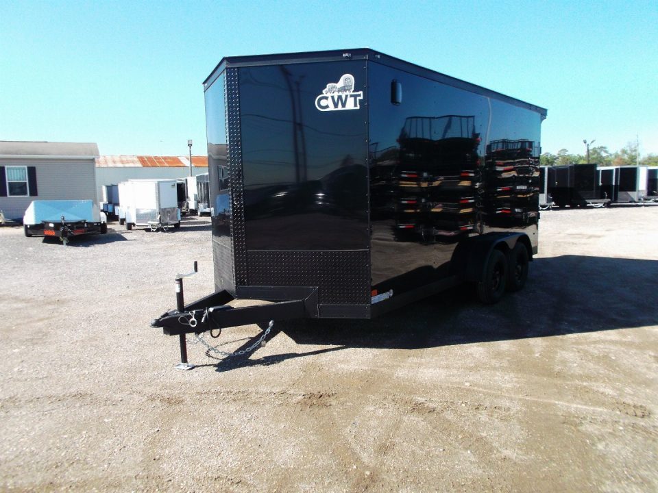 New 2027 Covered Wagon Trailers 7x14 Cargo Trailer / Enclosed Trailer / 7ft Interior / Extra Wide Ramp / 48" RV Side Door / .080 Black Poly Core Skin / Black Out Package / Rear Spoiler w/ LED Loading Lights