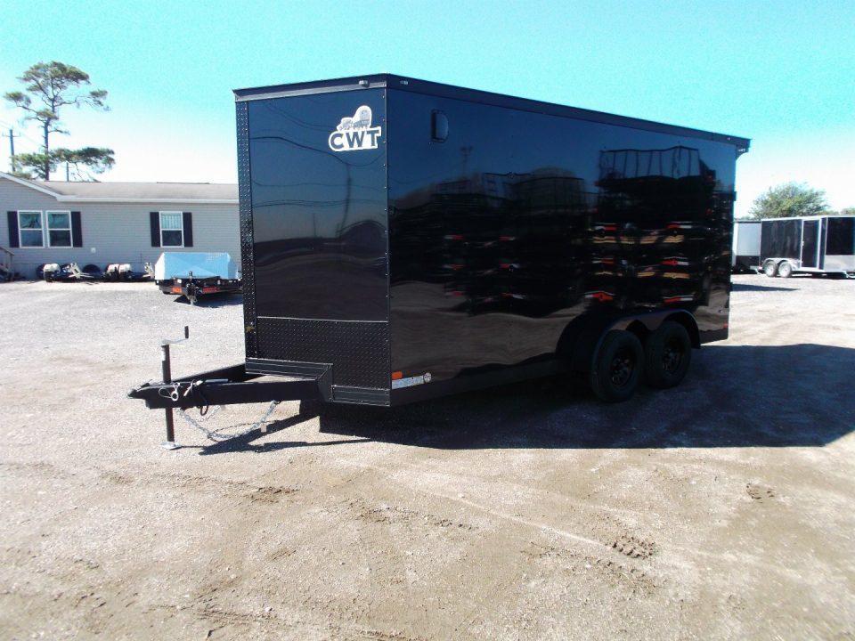 New 2027 Covered Wagon Trailers 7x14 Cargo Trailer / Enclosed Trailer / 7ft Interior / Extra Wide Ramp / 48" RV Side Door / .080 Black Poly Core Skin / Black Out Package / Rear Spoiler w/ LED Loading Lights