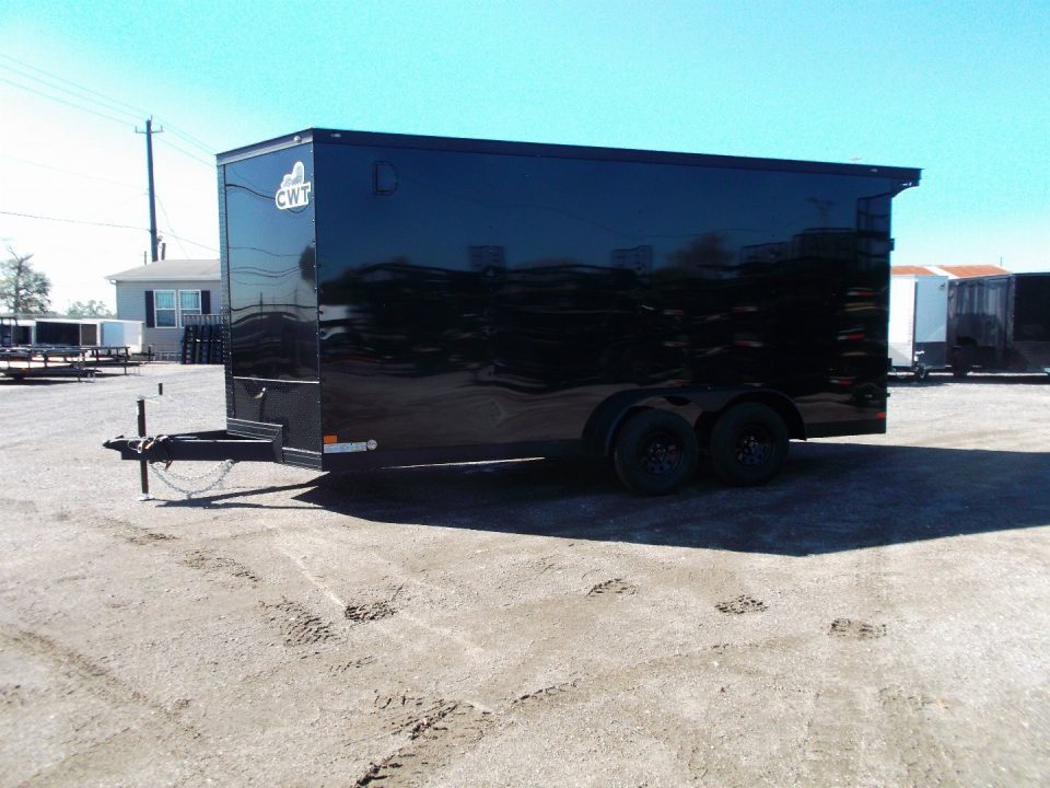 New 2027 Covered Wagon Trailers 7x14 Cargo Trailer / Enclosed Trailer / 7ft Interior / Extra Wide Ramp / 48" RV Side Door / .080 Black Poly Core Skin / Black Out Package / Rear Spoiler w/ LED Loading Lights