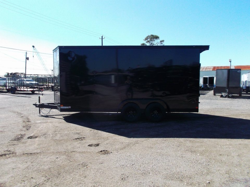 New 2027 Covered Wagon Trailers 7x14 Cargo Trailer / Enclosed Trailer / 7ft Interior / Extra Wide Ramp / 48" RV Side Door / .080 Black Poly Core Skin / Black Out Package / Rear Spoiler w/ LED Loading Lights